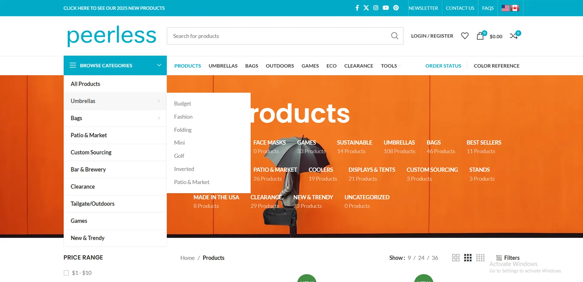 Custom WooCommerce Store for Peerless Umbrella (B2B & Wholesale)